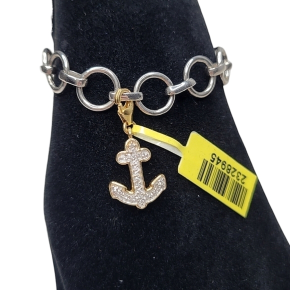 NWT .925 Sterling Silver Gold Cubic Zirconia Anchor Bracelet Charm (Charm Only) - Picture 3 of 4